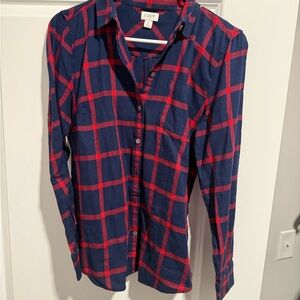 J. Crew Blue and Red Casual Button Down Shirt